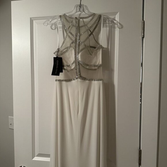 NWT Ladivine CD0115 Sheer  Prom Dress White Silver Size S - Picture 6 of 6